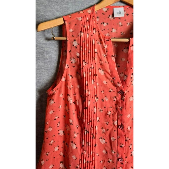 CAbi Women’s 5350 Coral Blossom Sheer Pintuck Floral Sleeveless Blouse Large - Picture 2 of 9